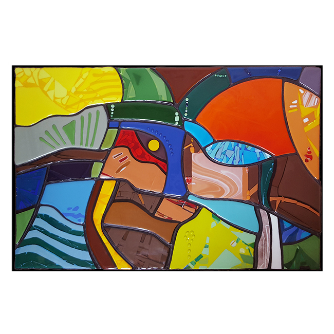 Hawaiin Mask, Fused Glass Tile Backsplash