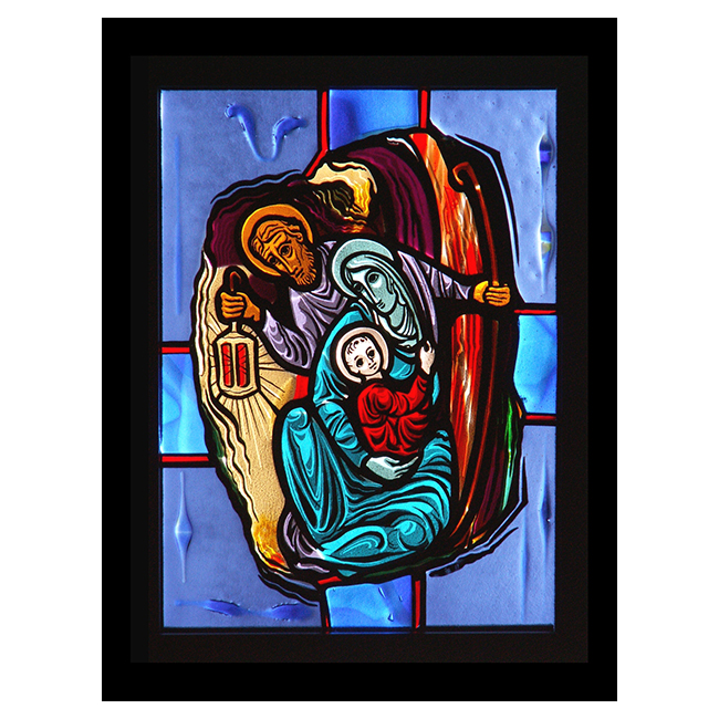 Holy Family, Fused GLass Panel with lightbox